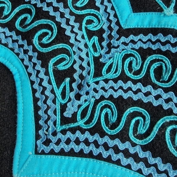 Boho Western Fancy Riding Show Coat Matador Jacket Detailed Black and Blue L XL - Picture 14 of 16